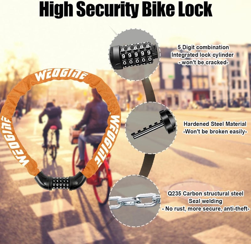 Weogine Bike Lock with Numbers and high Security Level, Bike Chain Lock, Bicycle Locks, 5 Digit Combination Lock for Bike, Bicycle, Scooter, Motorcycle, Door, Gate, Fence - Image 2